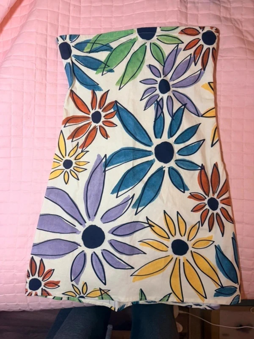 vrg grl strapless floral mini dress hand drawn daisy print size 8 AU / small